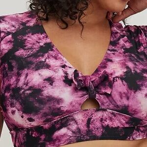 ❤️ NWOT Plus Size 3 Torrid Pink and Black Crop Tie Front Bikini